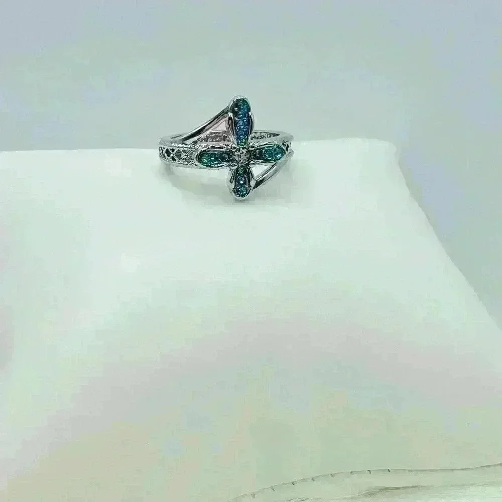 Blue Rhinestone Cross Ring Size 7